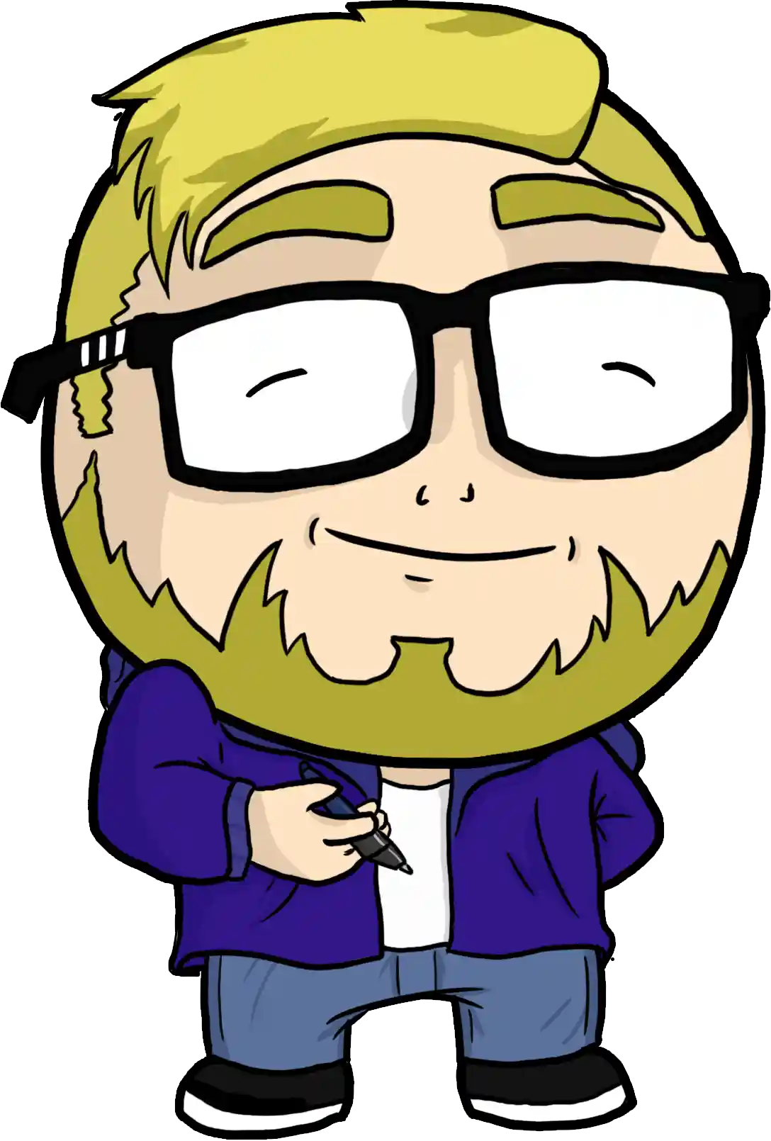 Cartoon illustration of Luuk Bos, the illustrator of mad party games