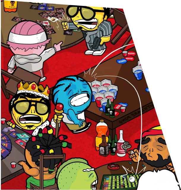 Image of the mad party games characters having a party and playing truth dare pong